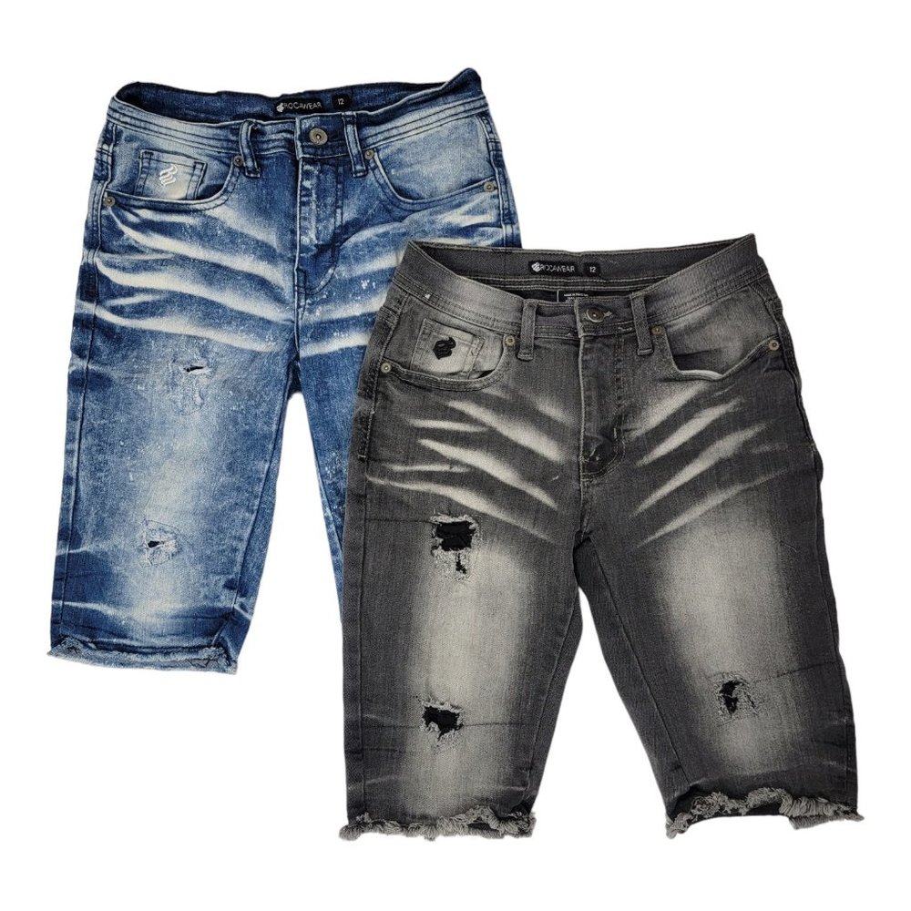 ROCAWEAR Boys Size 12 Jeans, Blue and Black Denim Set of 2 Adolescent Shorts